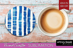 Blue Tie Dye Round Coaster - Shibori Coaster PNG Sublimation Product Image 1