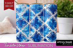 Blue Tie Dye Tumbler Wrap - Shibori Tumbler PNG Sublimation Product Image 1