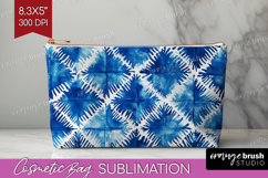 Blue Tie Dye Cosmetic Bag - Shibori Makeup Bag PNG Product Image 1