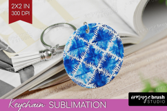 Blue Tie Dye Keychain PNG - Shibori Keychain Sublimation Product Image 1