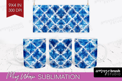 Blue Tie Dye Mug Wrap - Shibori Mug PNG Sublimation Product Image 1