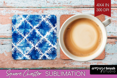 Blue Tie Dye Square Coaster - Shibori Coaster PNG Product Image 1