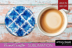 Blue Tie Dye Round Coaster - Shibori Coaster PNG Sublimation Product Image 1