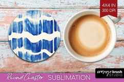 Blue Tie Dye Round Coaster - Shibori Coaster PNG Sublimation Product Image 1