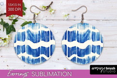 Blue Tie Dye Round Earrings - Shibori PNG Sublimation Product Image 1