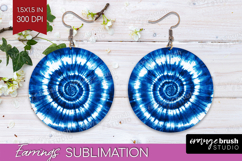 Blue Tie Dye Round Earrings - Shibori PNG Sublimation Product Image 1