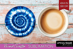 Blue Tie Dye Round Coaster - Shibori Coaster PNG Sublimation Product Image 1