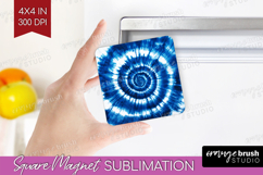Blue Tie Dye Magnet Sublimation - Shibori Square Magnet PNG Product Image 1