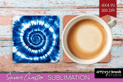 Blue Tie Dye Square Coaster - Shibori Coaster PNG Product Image 1