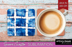 Blue Tie Dye Square Coaster - Shibori Coaster PNG Product Image 1