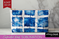 Blue Tie Dye Cosmetic Bag - Shibori Makeup Bag PNG Product Image 1