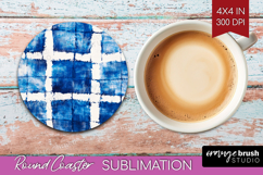 Blue Tie Dye Round Coaster - Shibori Coaster PNG Sublimation Product Image 1