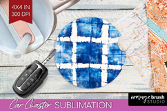 Blue Tie Dye Car Coaster - Shibori Coaster PNG Sublimation Product Image 1