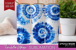 Blue Tie Dye Tumbler Wrap - Shibori Tumbler PNG Sublimation Product Image 1