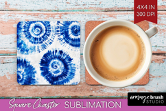 Blue Tie Dye Square Coaster - Shibori Coaster PNG Product Image 1