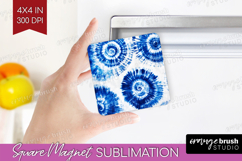 Blue Tie Dye Magnet Sublimation - Shibori Square Magnet PNG Product Image 1