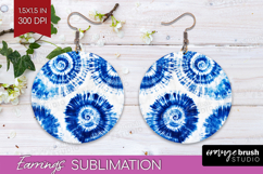Blue Tie Dye Round Earrings - Shibori PNG Sublimation Product Image 1