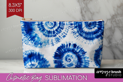 Blue Tie Dye Cosmetic Bag - Shibori Makeup Bag PNG Product Image 1