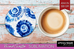 Blue Tie Dye Round Coaster - Shibori Coaster PNG Sublimation Product Image 1