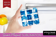 Blue Tie Dye Magnet Sublimation - Shibori Square Magnet PNG Product Image 1