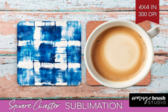 Blue Tie Dye Square Coaster - Shibori Coaster PNG Product Image 1