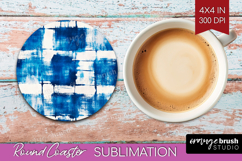 Blue Tie Dye Round Coaster - Shibori Coaster PNG Sublimation Product Image 1