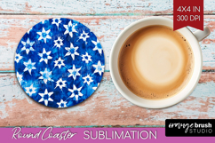 Blue Tie Dye Round Coaster - Shibori Coaster PNG Sublimation Product Image 1