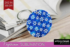 Blue Tie Dye Keychain PNG - Shibori Keychain Sublimation Product Image 1
