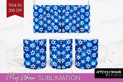 Blue Tie Dye Mug Wrap - Shibori Mug PNG Sublimation Product Image 1