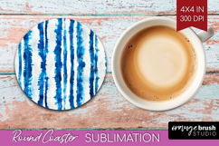 Blue Tie Dye Round Coaster - Shibori Coaster PNG Sublimation Product Image 1