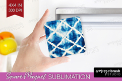 Blue Tie Dye Magnet Sublimation - Shibori Square Magnet PNG Product Image 1