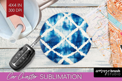 Blue Tie Dye Car Coaster - Shibori Coaster PNG Sublimation Product Image 1