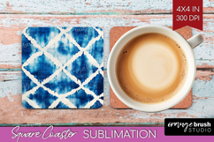 Blue Tie Dye Square Coaster - Shibori Coaster PNG Product Image 1
