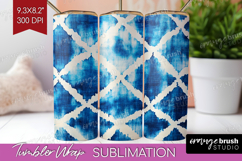 Blue Tie Dye Tumbler Wrap - Shibori Tumbler PNG Sublimation Product Image 1