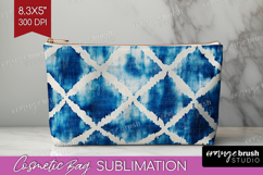 Blue Tie Dye Cosmetic Bag - Shibori Makeup Bag PNG Product Image 1