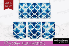 Blue Tie Dye Mug Wrap - Shibori Mug PNG Sublimation Product Image 1