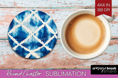 Blue Tie Dye Round Coaster - Shibori Coaster PNG Sublimation Product Image 1