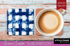 Blue Tie Dye Square Coaster - Shibori Coaster PNG Product Image 1