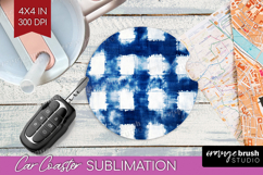 Blue Tie Dye Car Coaster - Shibori Coaster PNG Sublimation Product Image 1