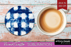 Blue Tie Dye Round Coaster - Shibori Coaster PNG Sublimation Product Image 1