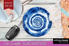 Blue Tie Dye Car Coaster - Shibori Coaster PNG Sublimation Product Image 1