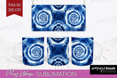 Blue Tie Dye Mug Wrap - Shibori Mug PNG Sublimation Product Image 1