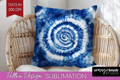 Blue Tie Dye Pillow Sublimation - Shibori Pillow Cover PNG Product Image 1