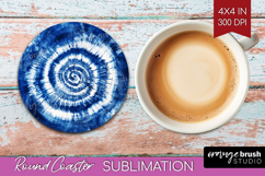 Blue Tie Dye Round Coaster - Shibori Coaster PNG Sublimation Product Image 1
