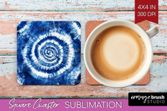 Blue Tie Dye Square Coaster - Shibori Coaster PNG Product Image 1