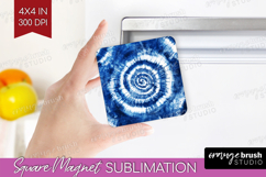 Blue Tie Dye Magnet Sublimation - Shibori Square Magnet PNG Product Image 1