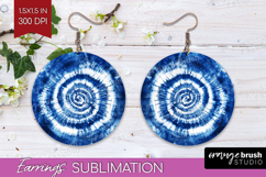 Blue Tie Dye Round Earrings - Shibori PNG Sublimation Product Image 1