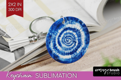 Blue Tie Dye Keychain PNG - Shibori Keychain Sublimation Product Image 1