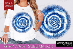 Blue Tie Dye Round Tshirt Background - Shibori PNG Product Image 1