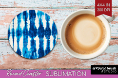 Blue Tie Dye Round Coaster - Shibori Coaster PNG Sublimation Product Image 1